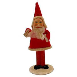 Vintage Paper Face Santa Figurine Spun Cotton Beard Belsnickel Mica Beads 5.25"
